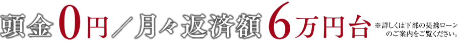 頭金 0円／月々返済額 6万円台